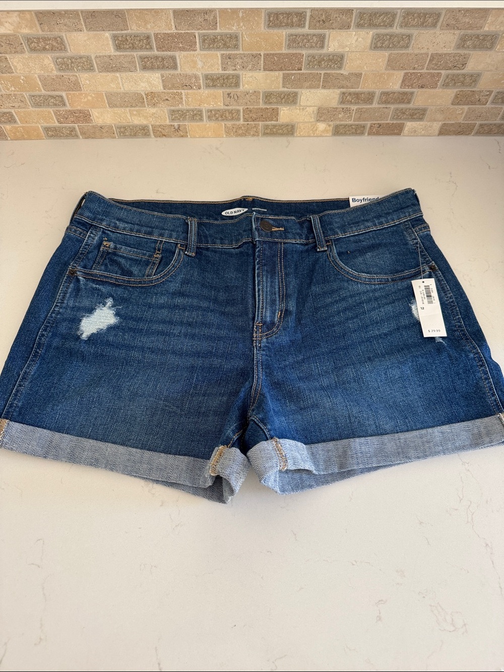 Old Navy Women's Boyfriend-Style Dark Blue Denim Shorts Sz: 12 NWT